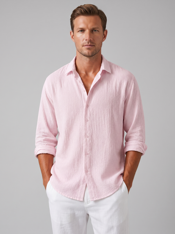 Men's Summer Shirt, Linen-Look Textured