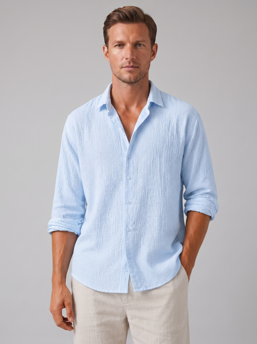 Men's Summer Shirt – Linen-Look Textured