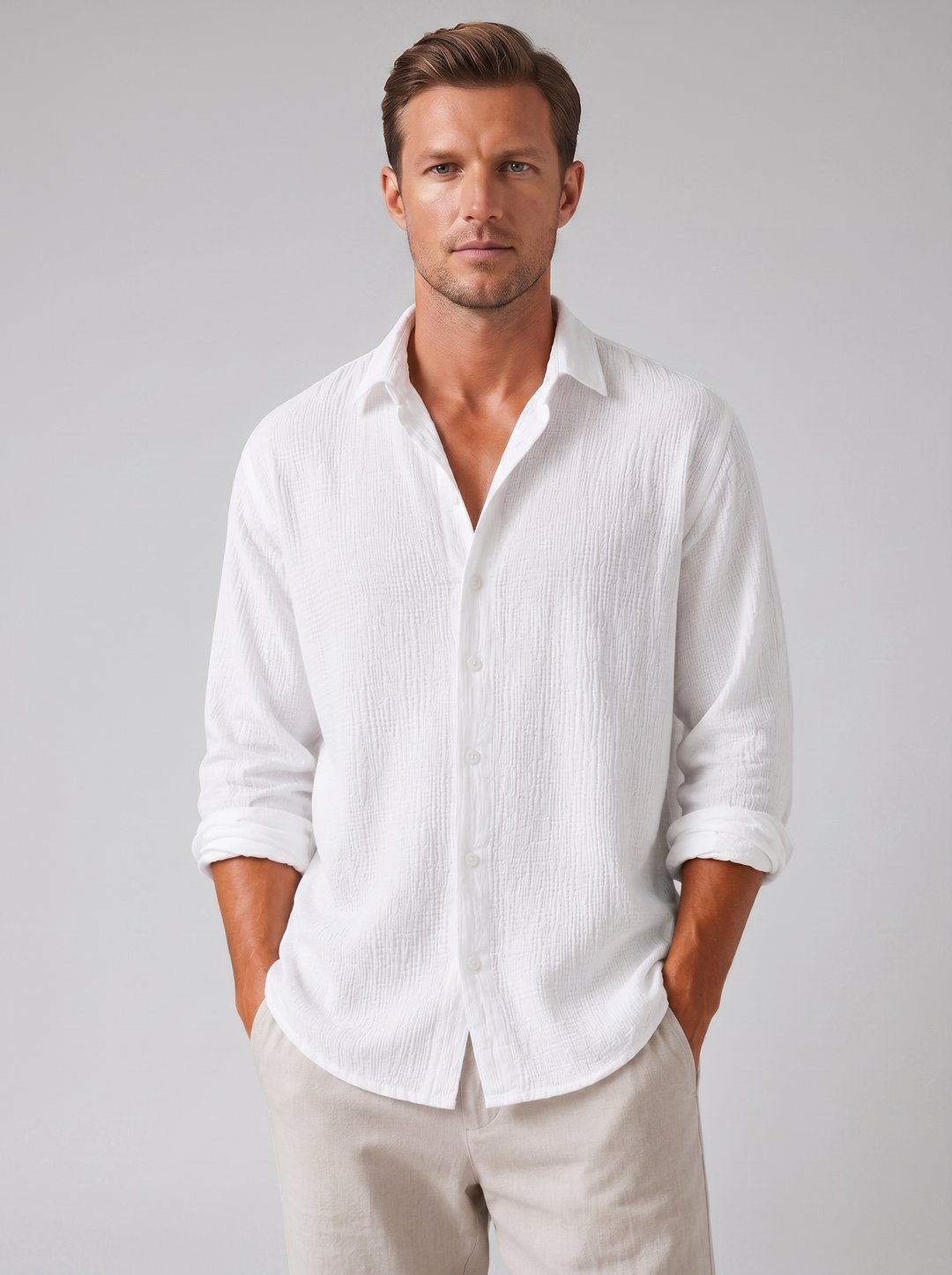Men's Summer Shirt – Linen-Look Textured