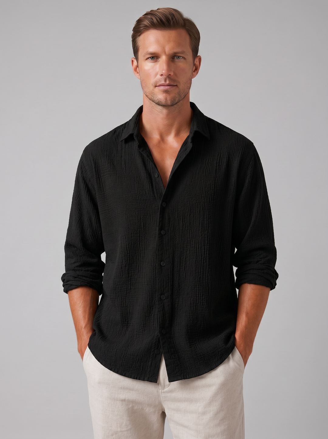 Men's Summer Shirt – Linen-Look Textured