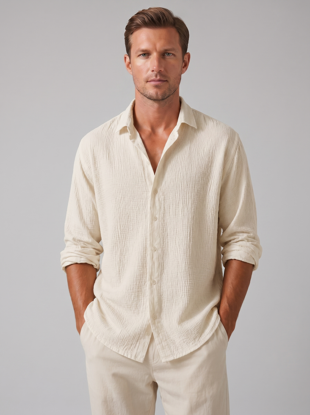 Men's Summer Shirt – Linen-Look Textured