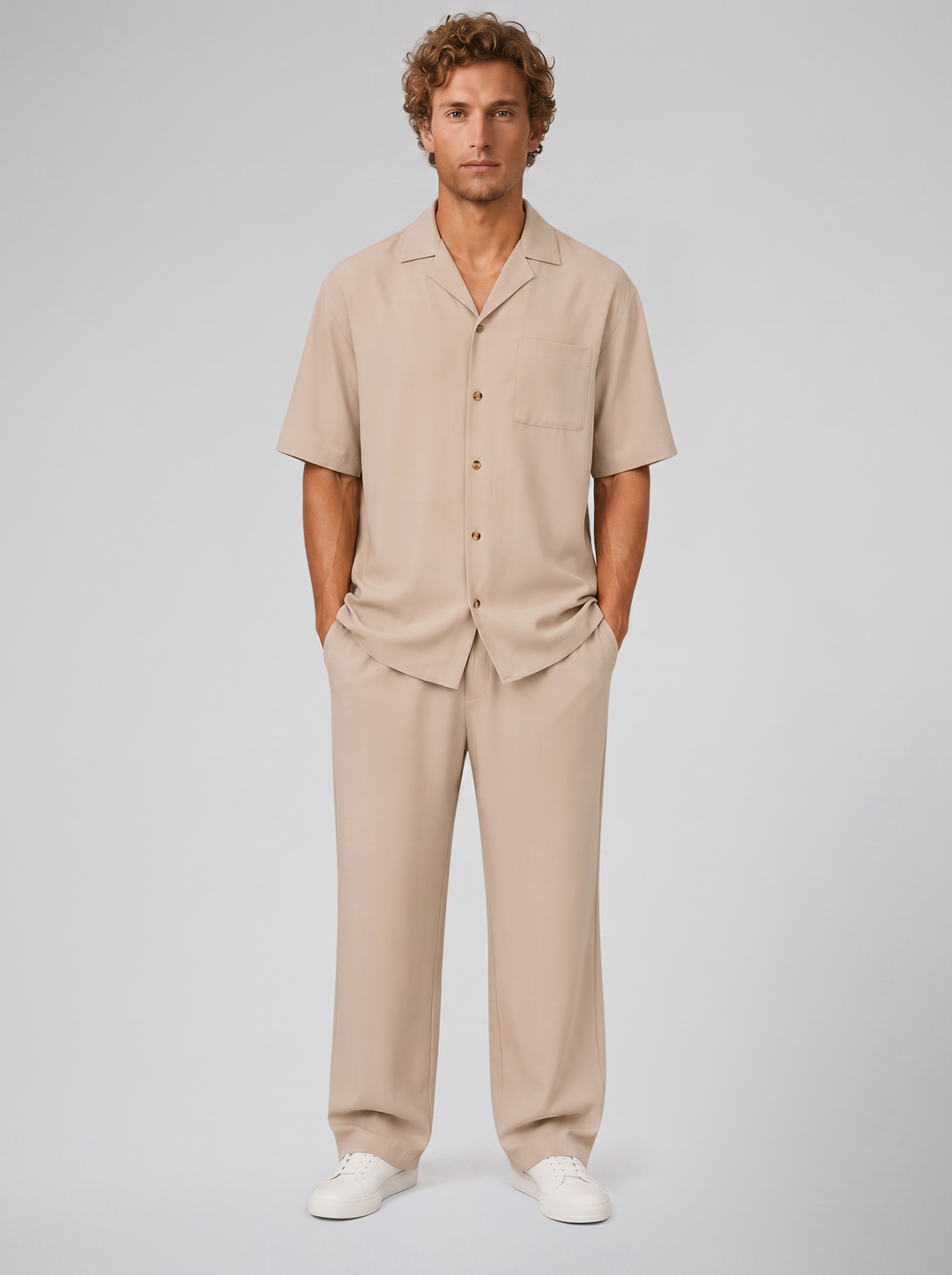 Men's Linen-Style Resort Shirt & Trousers Set – Relaxed Holiday Style