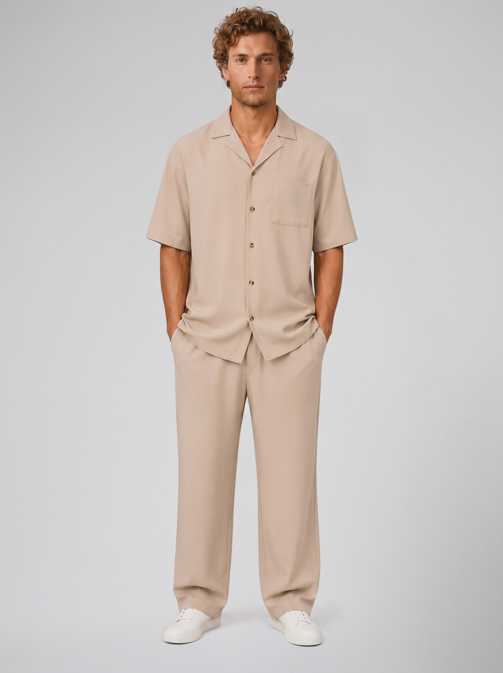 Men's Linen-Style Resort Shirt & Trousers Set – Relaxed Holiday Style