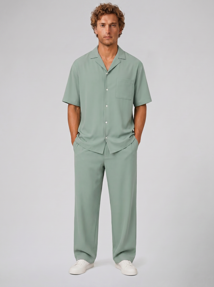 Men's Linen-Style Resort Shirt & Trousers Set – Relaxed Holiday Style