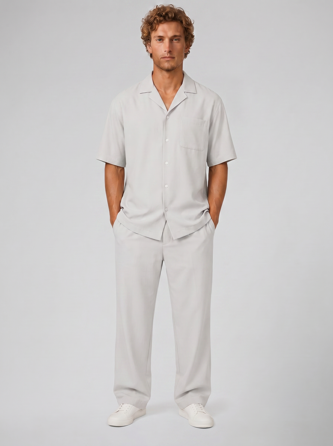 Men's Linen-Style Resort Shirt & Trousers Set – Relaxed Holiday Style