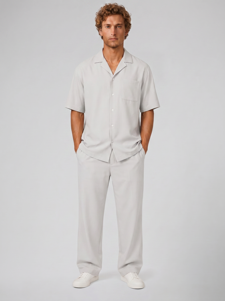 Men's Linen-Style Resort Shirt & Trousers Set – Relaxed Holiday Style