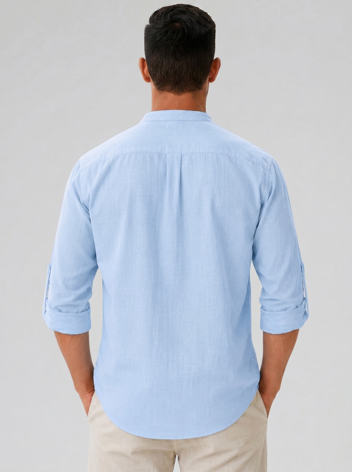 Men's Linen-Look Stand Collar Shirt – Relaxed Summer Style