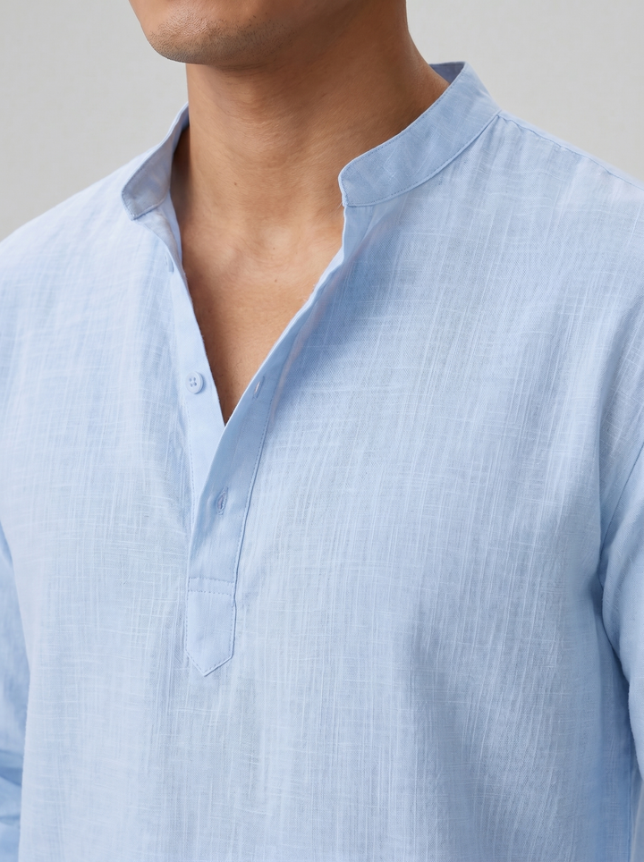 Men's Linen-Look Stand Collar Shirt – Relaxed Summer Style