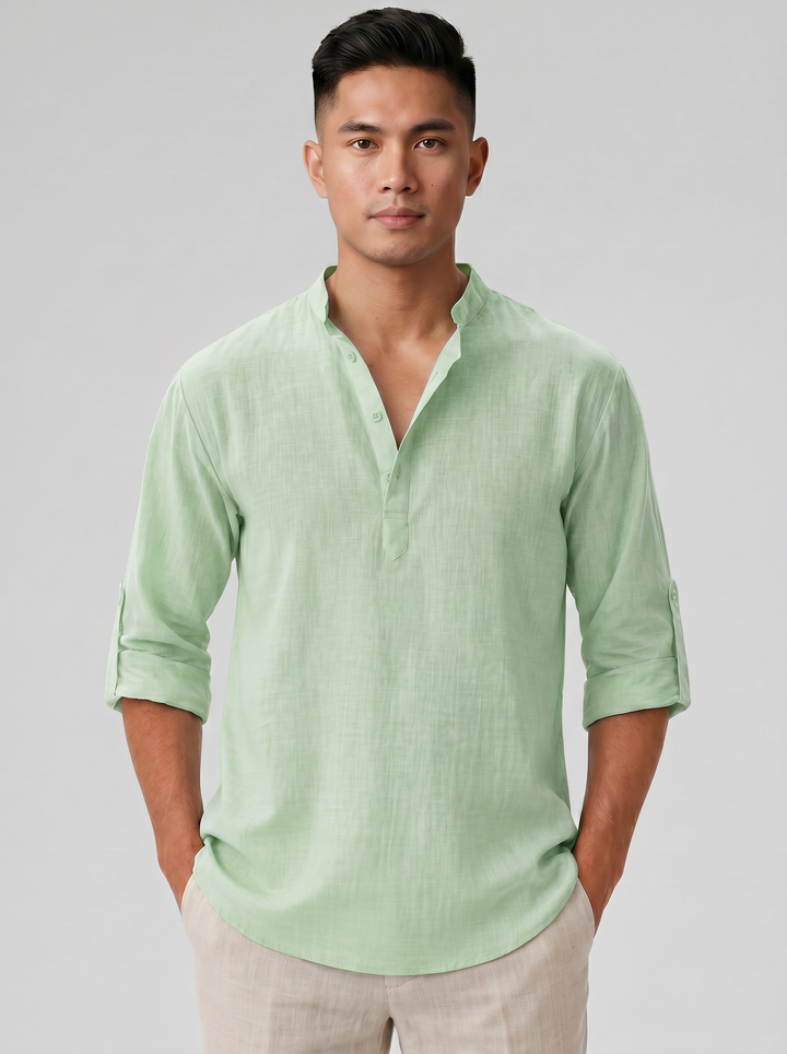 Men's Linen-Look Stand Collar Shirt – Relaxed Summer Style
