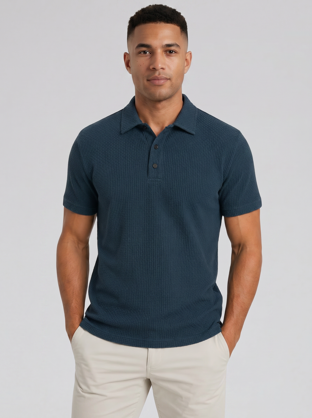 Men's Textured Knit Polo Shirt – Smart Casual Summer Style