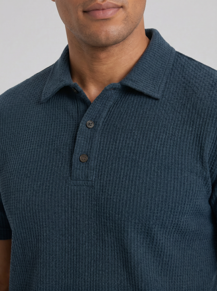 Men's Textured Knit Polo Shirt – Smart Casual Summer Style