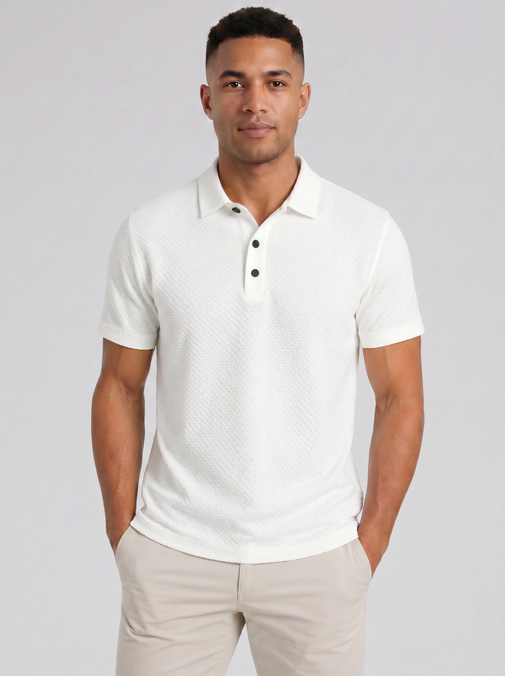 Men's Textured Knit Polo Shirt – Smart Casual Summer Style