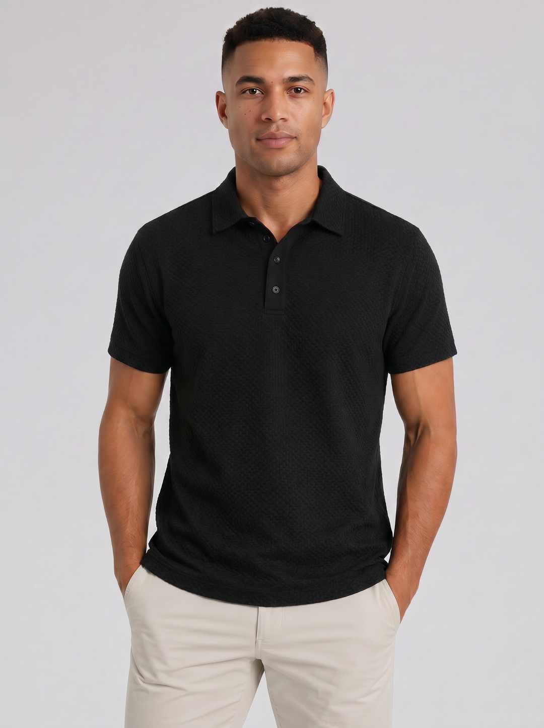 Men's Textured Knit Polo Shirt – Smart Casual Summer Style
