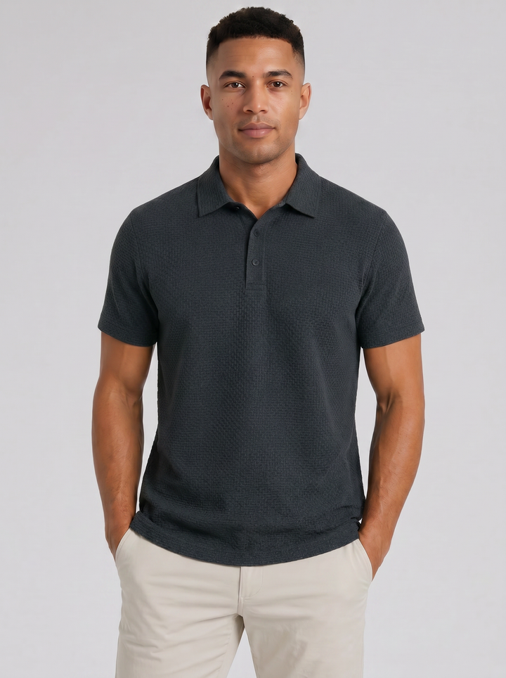 Men's Textured Knit Polo Shirt – Smart Casual Summer Style
