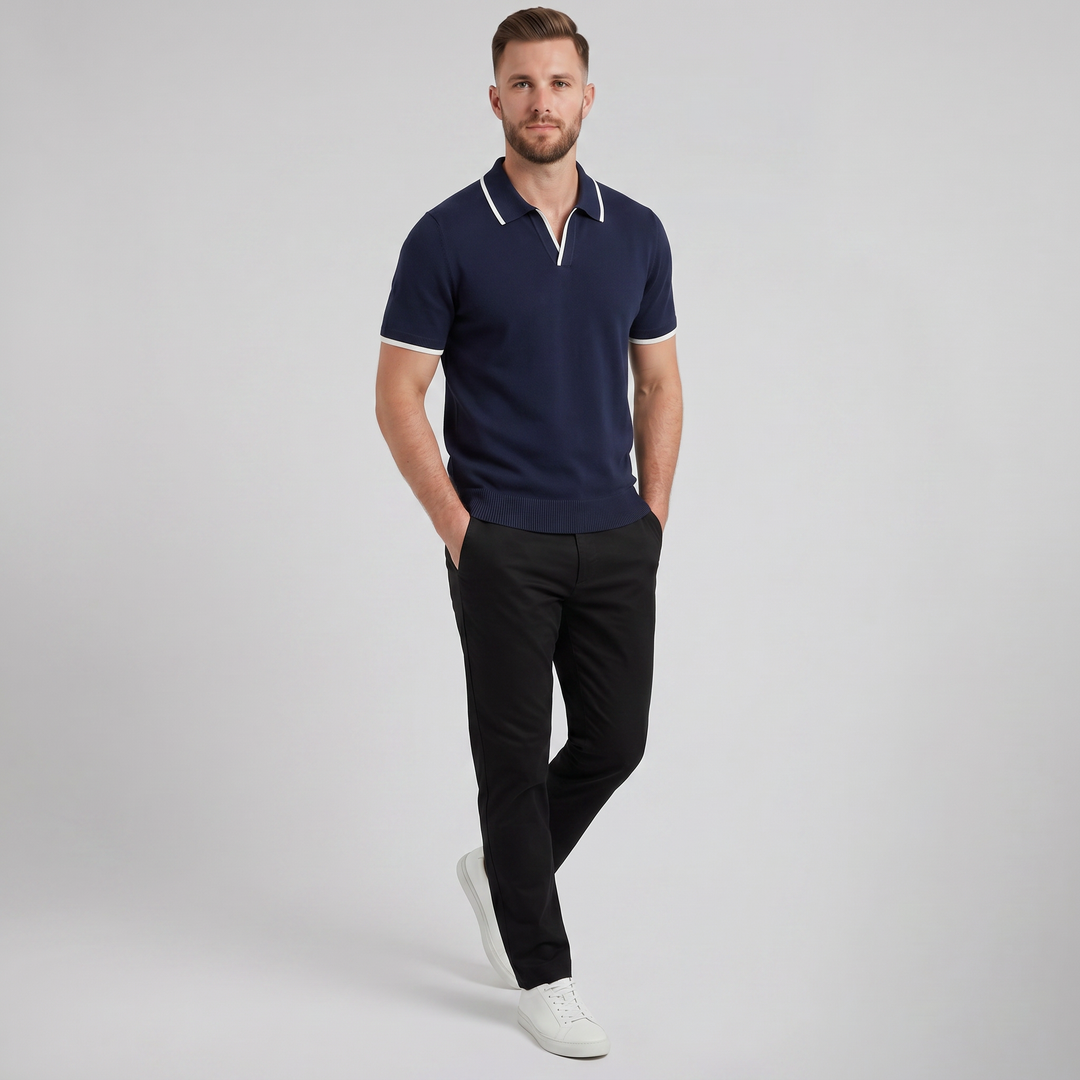 Men’s Tonal Contrast Knit Polo | Celestiella