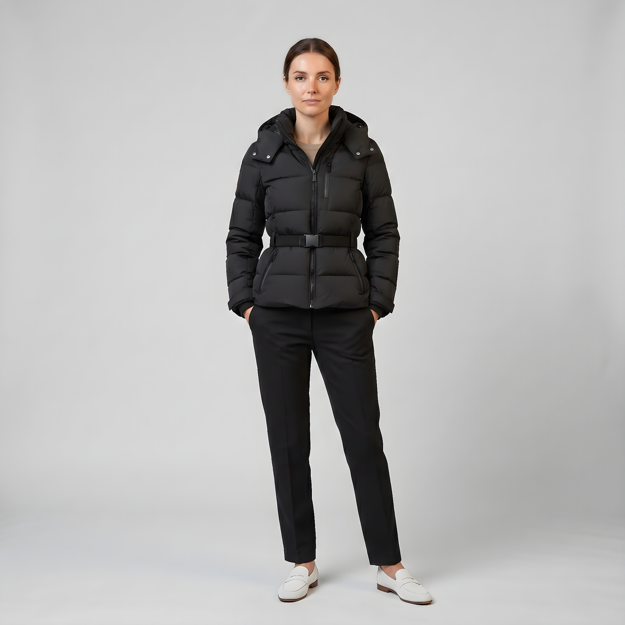 Women’s Belted Puffer Hooded Jacket | Celestiella