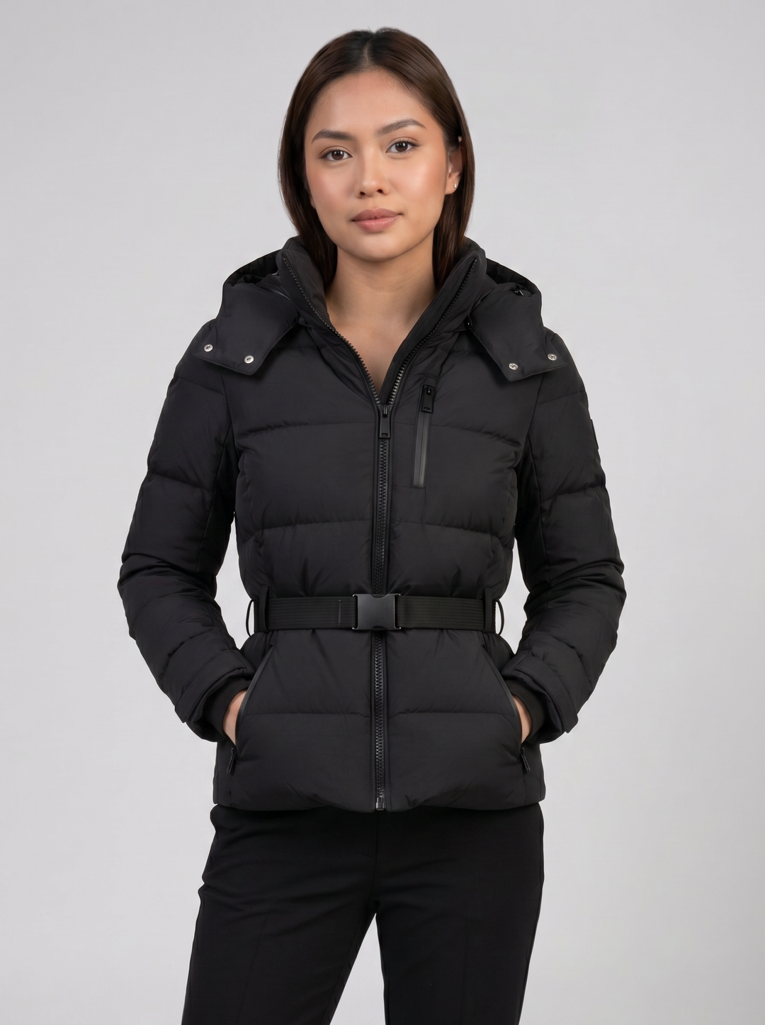 Women's Puffer Jacket – Belted Hooded