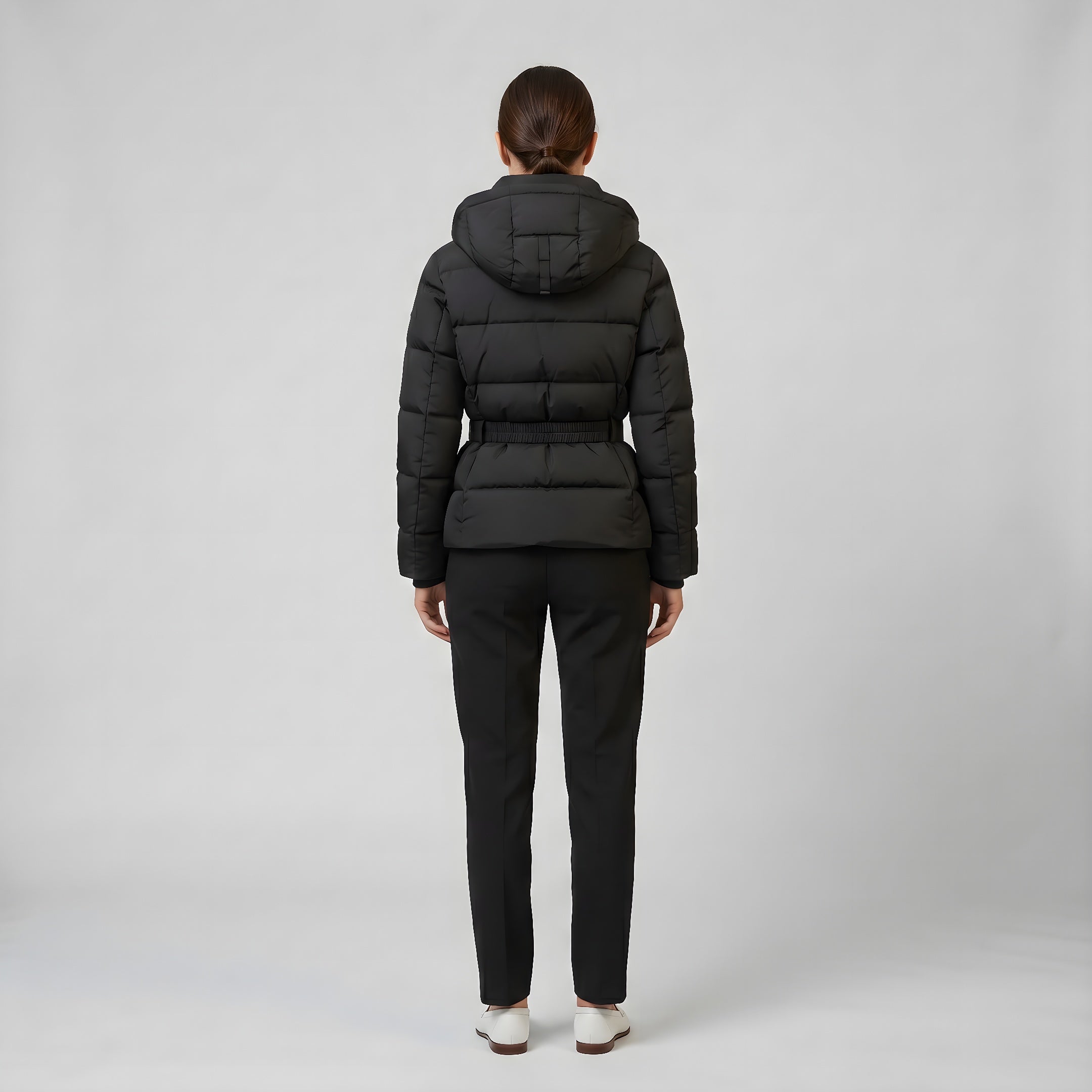 Women’s Belted Puffer Hooded Jacket | Celestiella