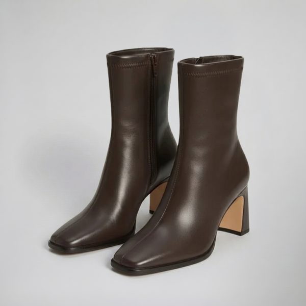 Women's Ankle Boots, Block Heel Leather