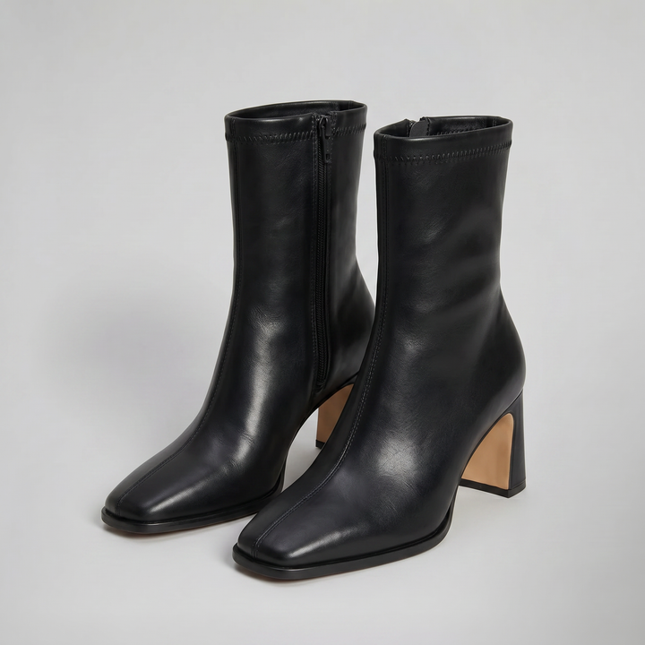 Women’s Block Heel Leather Boots | Celestiella