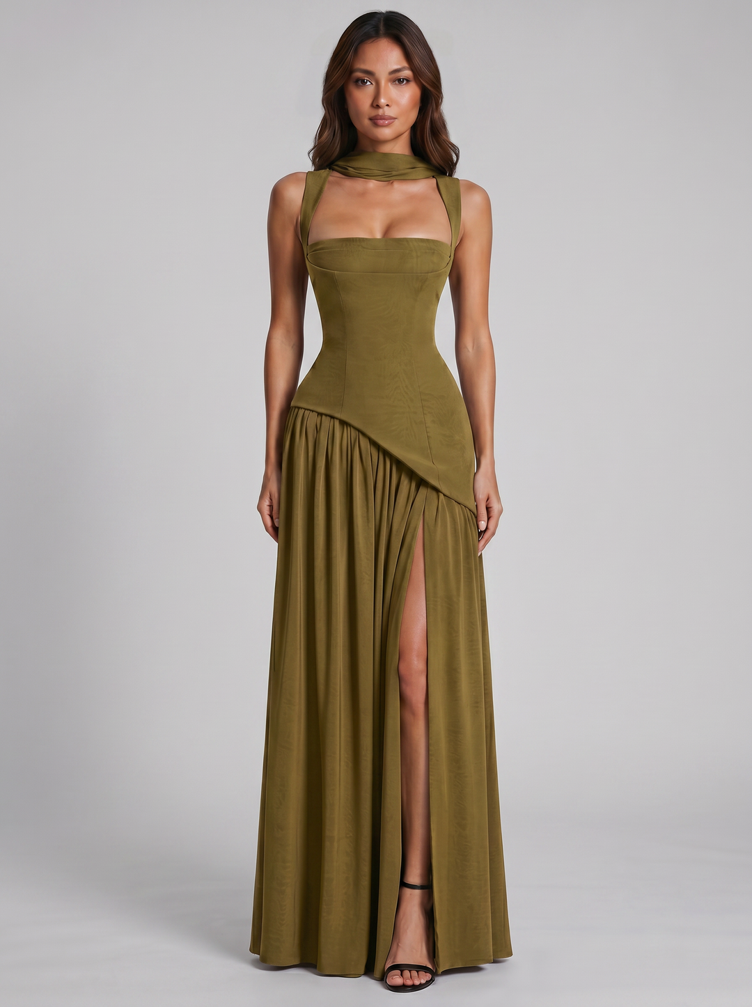 Women's Sculpted Corset Maxi Dress – Structured Floor-Length Gown