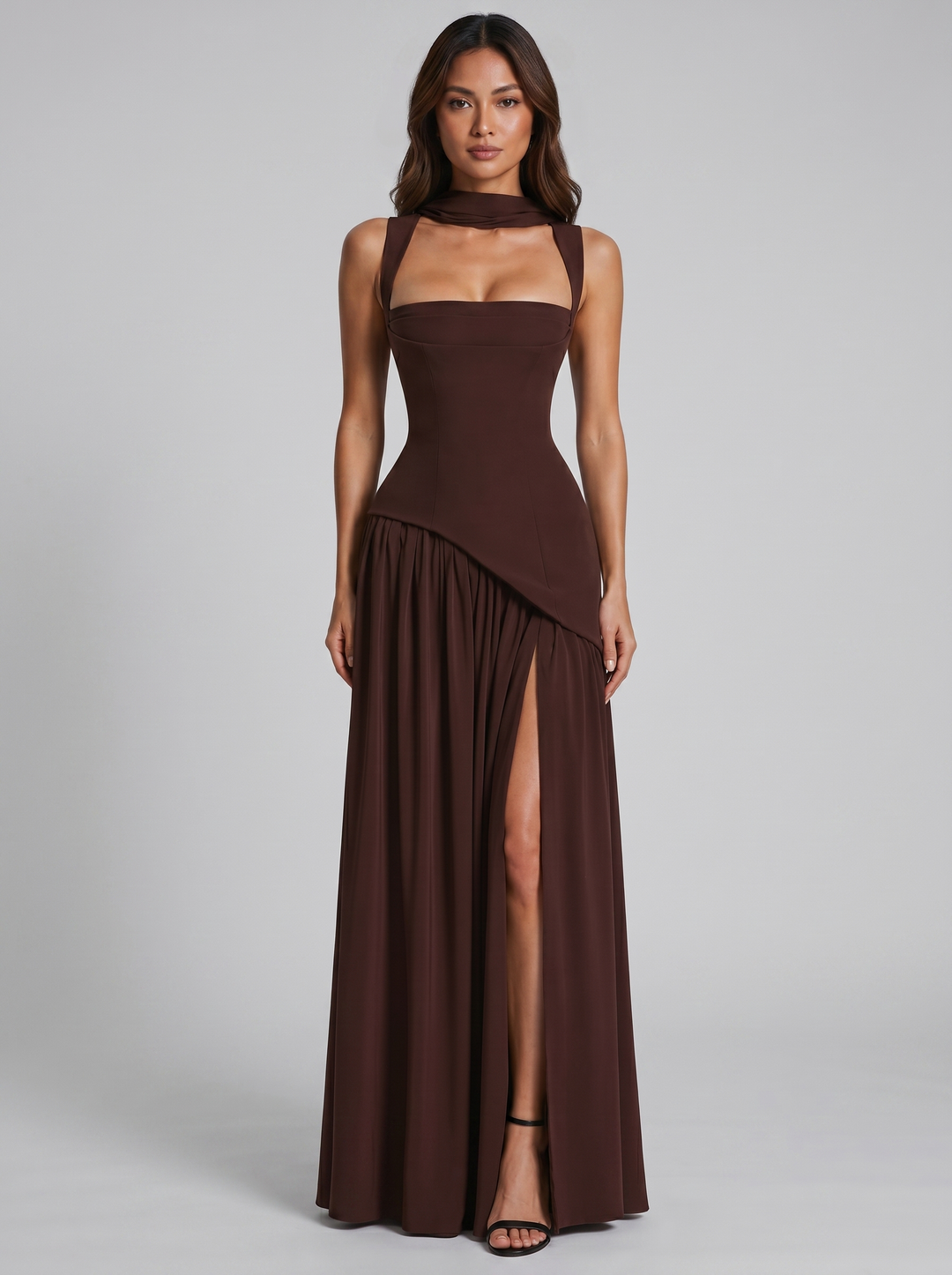 Women's Sculpted Corset Maxi Dress – Structured Floor-Length Gown