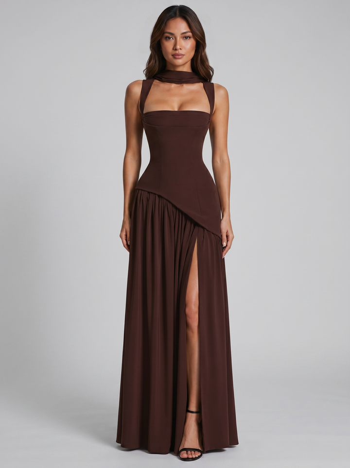 Women's Sculpted Corset Maxi Dress – Structured Floor-Length Gown