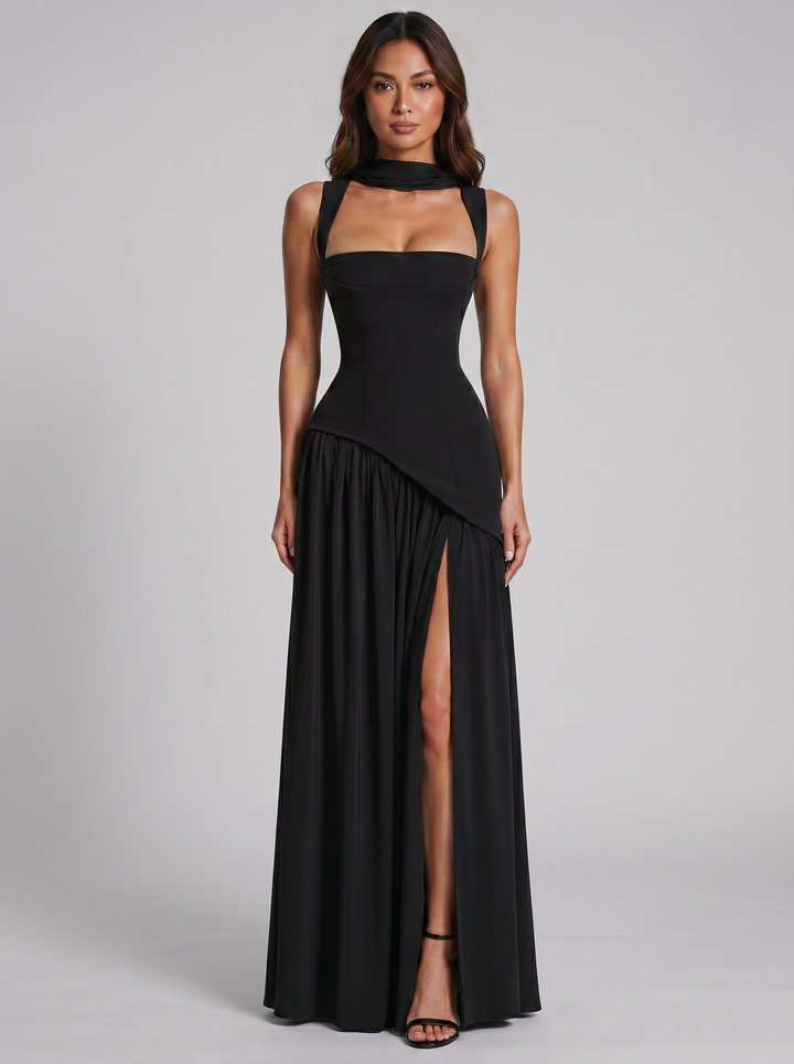 Women's Sculpted Corset Maxi Dress – Structured Floor-Length Gown