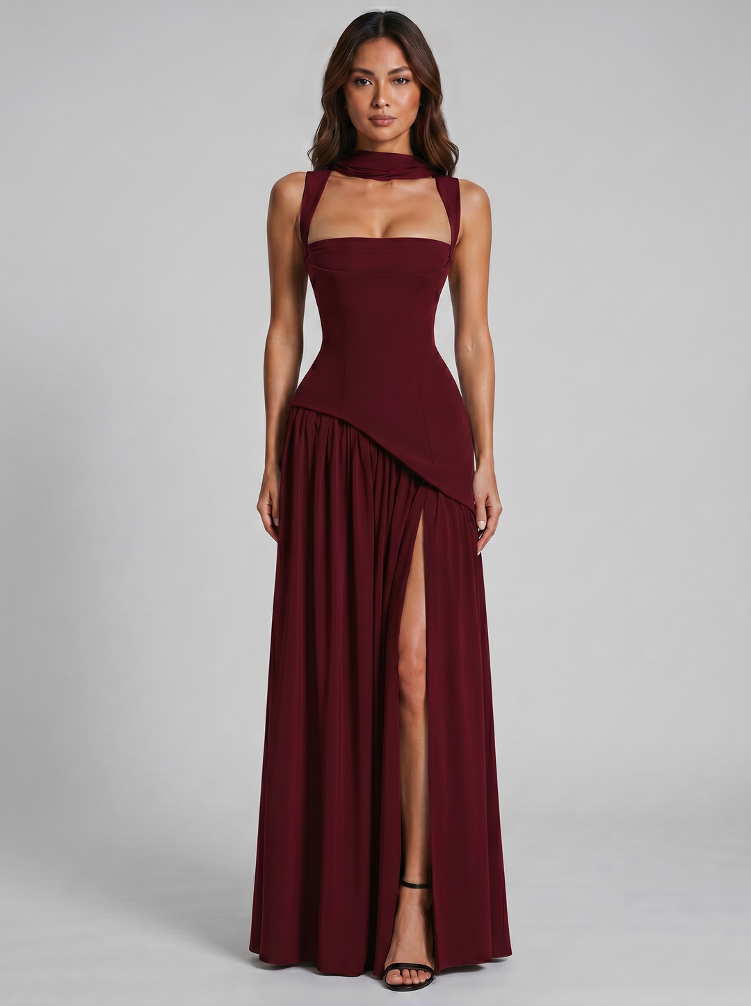 Women's Sculpted Corset Maxi Dress – Structured Floor-Length Gown