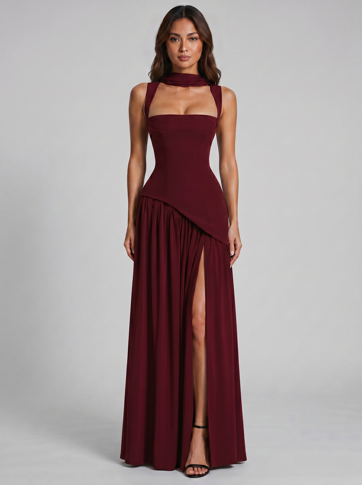 Women's Sculpted Corset Maxi Dress – Structured Floor-Length Gown