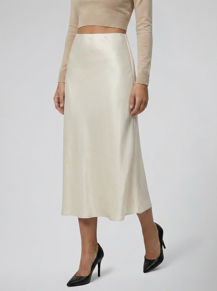 Women's Satin Midi Skirt – Champagne