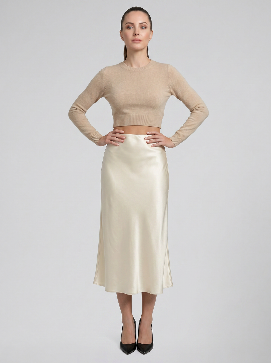 Women's Satin Midi Skirt – Champagne