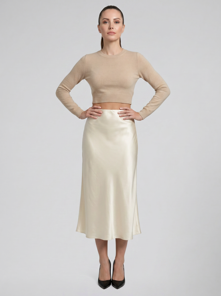 Women's Satin Midi Skirt – Champagne