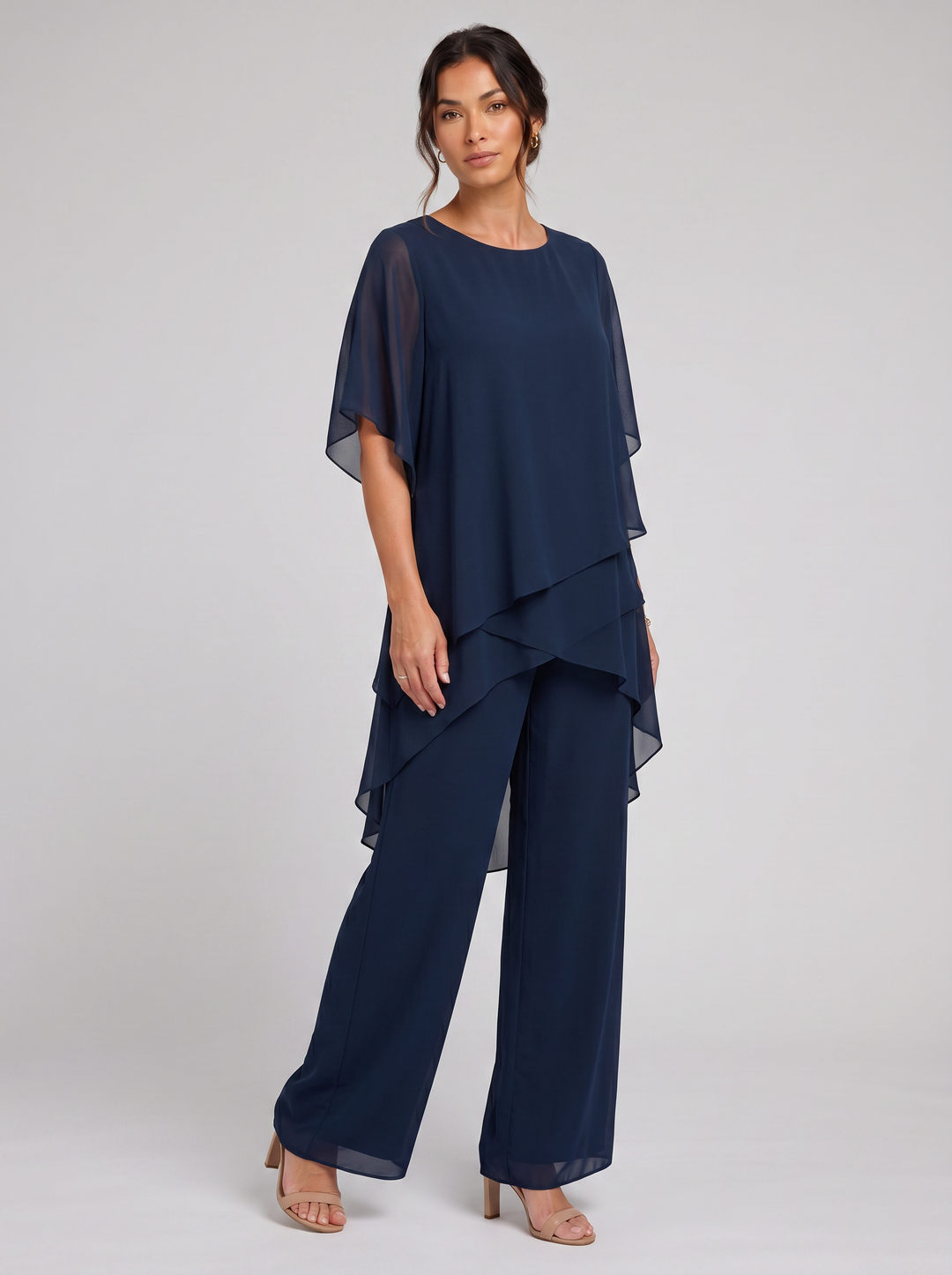 Women's chiffon two-piece set, navy