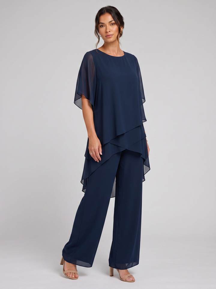 Women's chiffon two-piece set, navy
