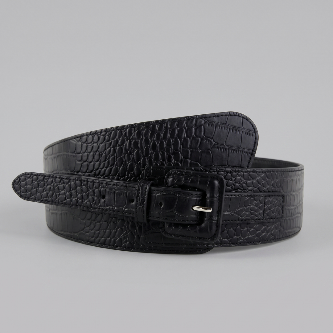 Women’s Croc-Texture Buckle Leather Belt | Celestiella