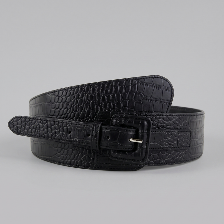 Women’s Croc-Texture Buckle Leather Belt | Celestiella