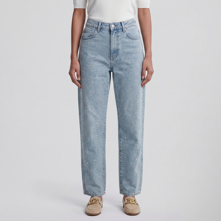 Women’s Rhinestone Embellished Straight-Leg Jeans | Celestiella