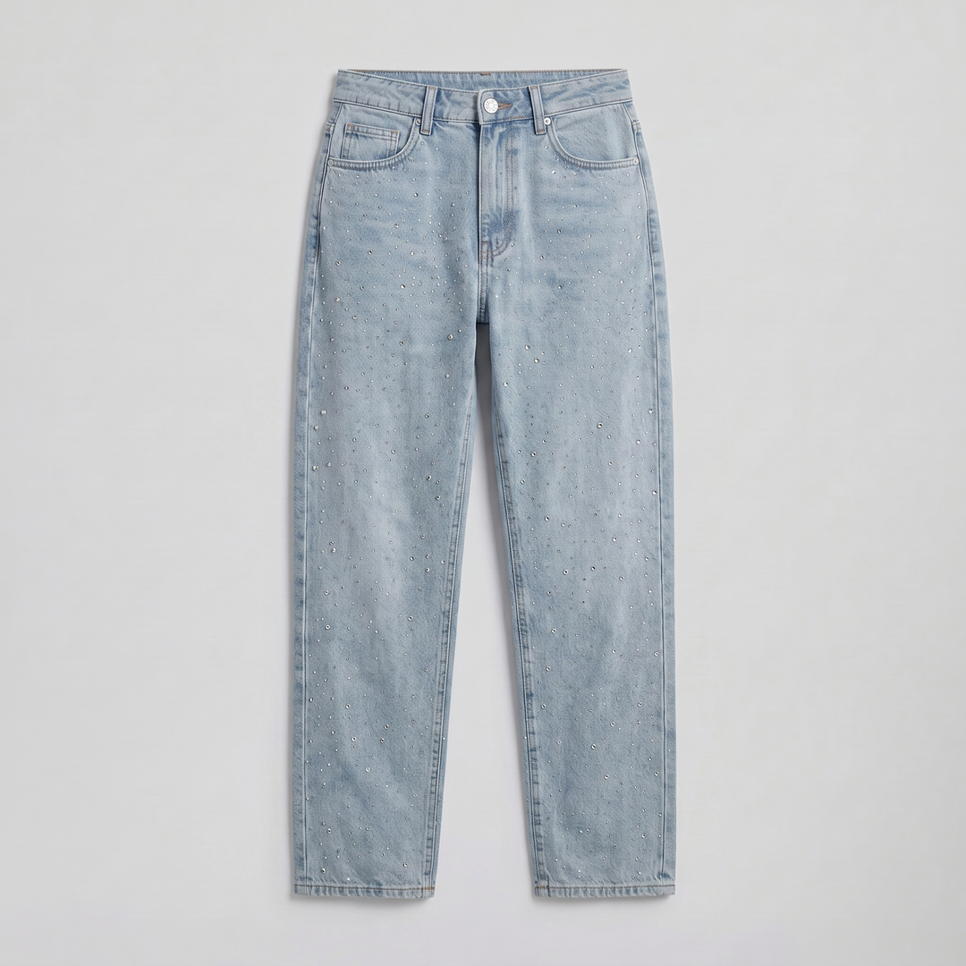 Women’s Rhinestone Embellished Straight-Leg Jeans | Celestiella