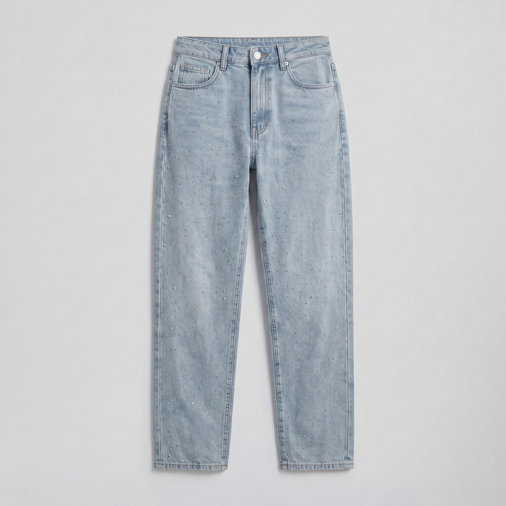 Women’s Rhinestone Embellished Straight-Leg Jeans | Celestiella