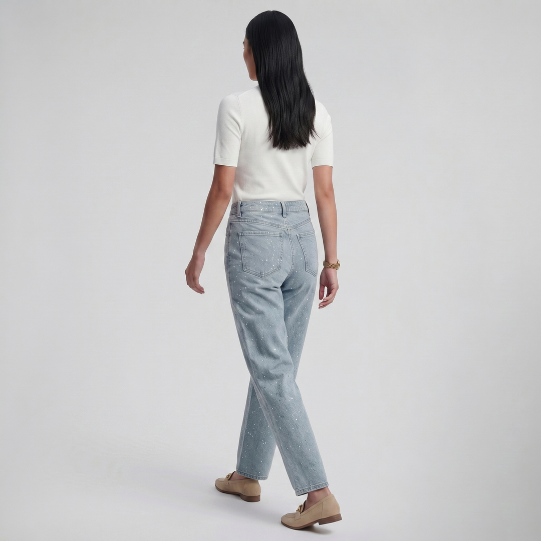 Women’s Rhinestone Embellished Straight-Leg Jeans | Celestiella