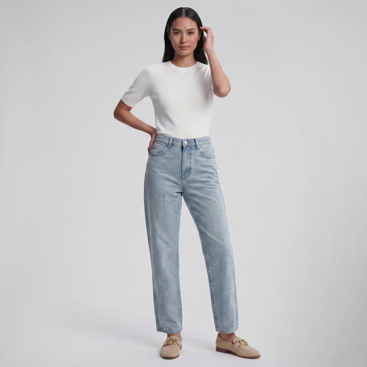 Women’s Rhinestone Embellished Straight-Leg Jeans | Celestiella