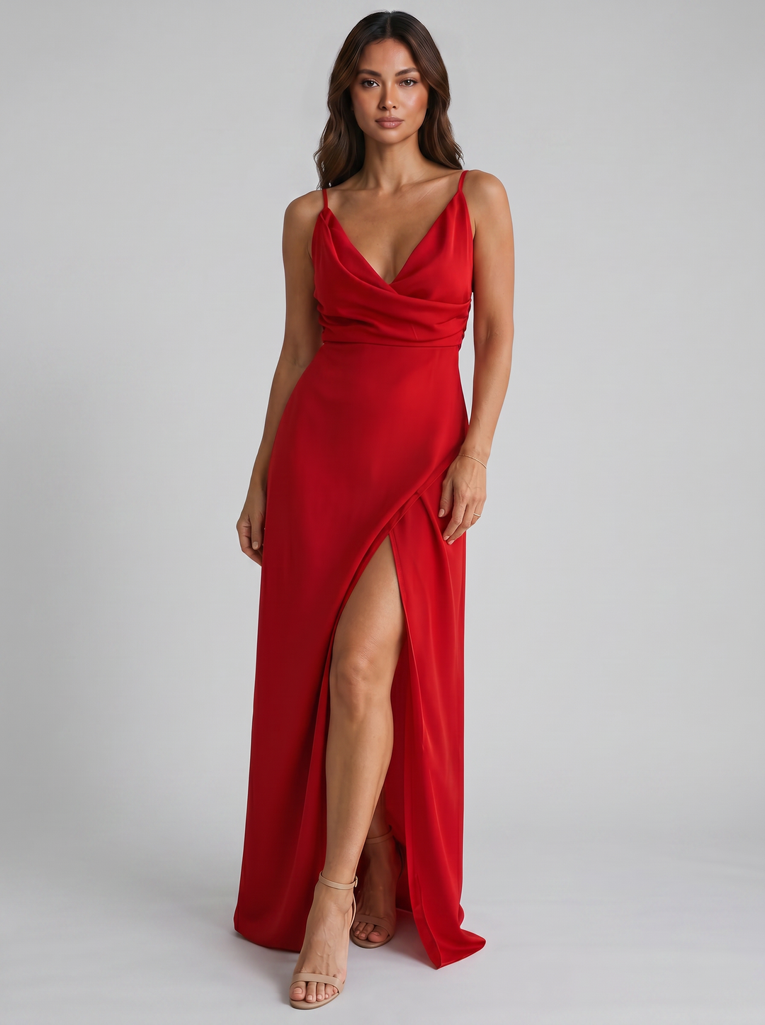 Women's Maxi Dress – Deep V-Neck Open-Back Evening Style