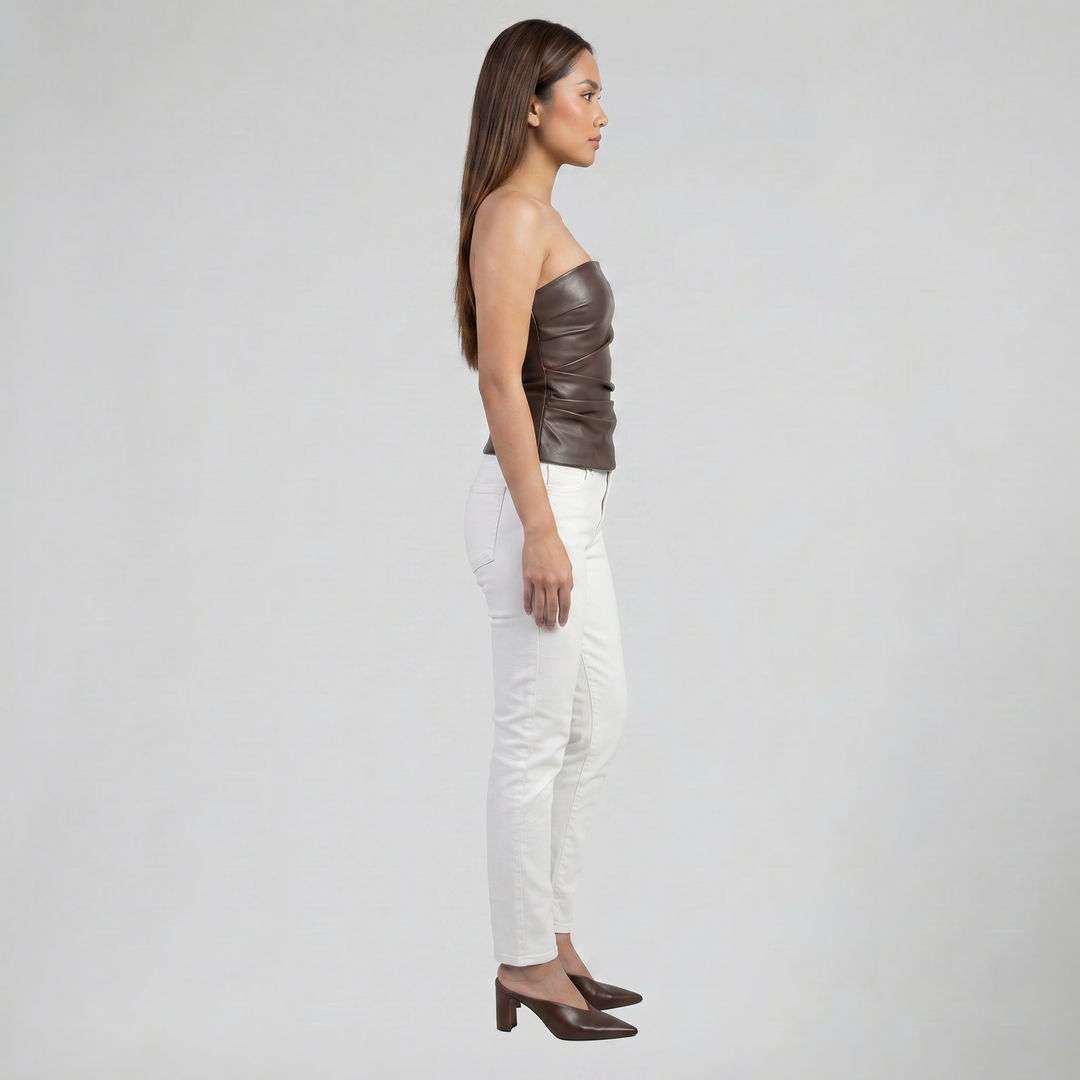 Women’s Draped Faux-Leather Strapless Top | Celestiella