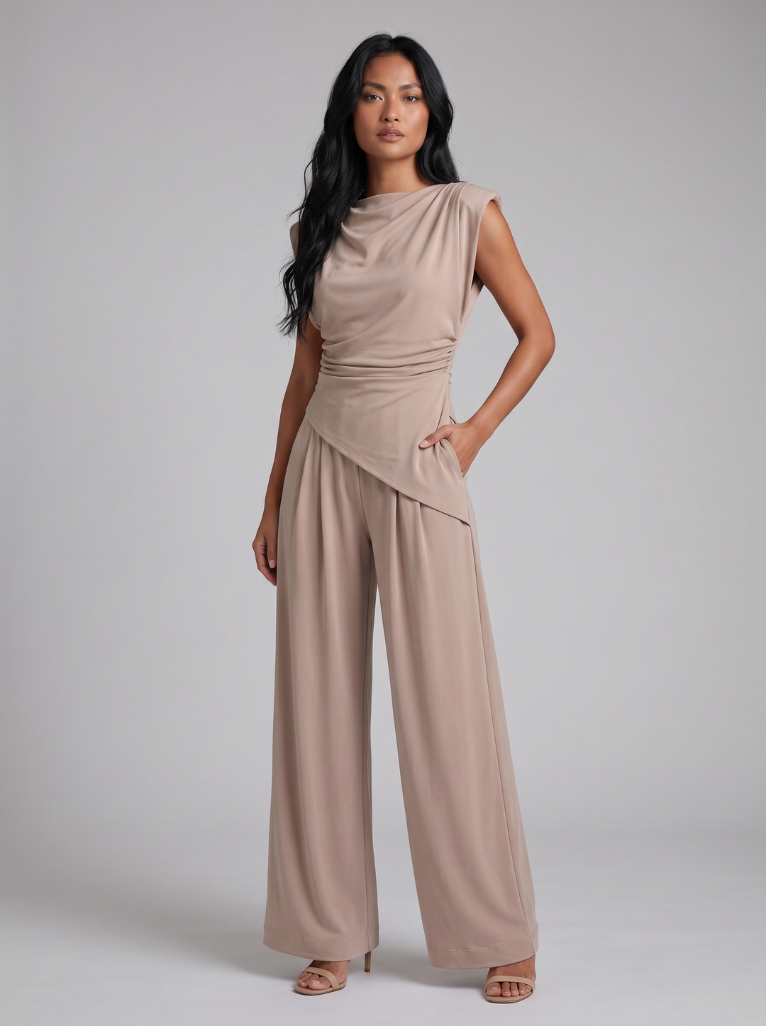Women's Draped Two-Piece Co-Ord Set – Relaxed Lounge Style