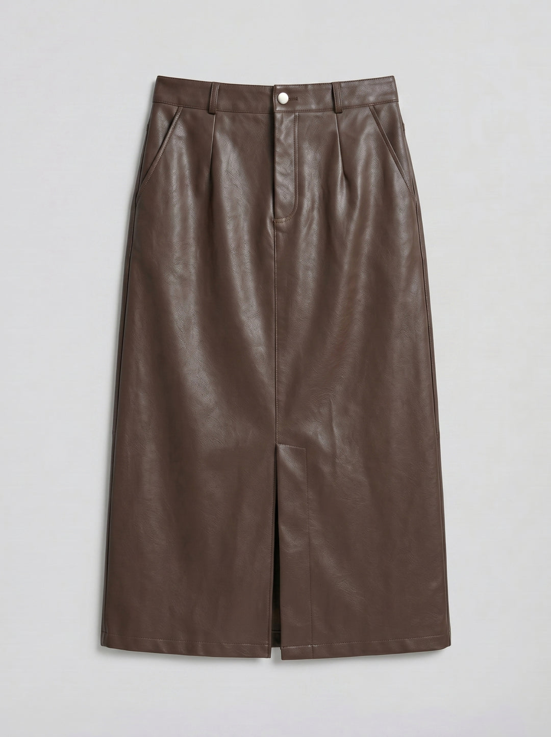 Women's Faux-Leather A-Line Midi Skirt – Sleek Structured Finish | Celestiella