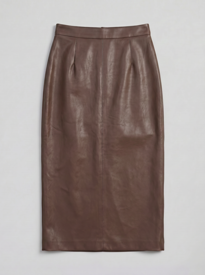 Women's Faux-Leather Pencil Midi Skirt – Refined Tailored Finish | Celestiella
