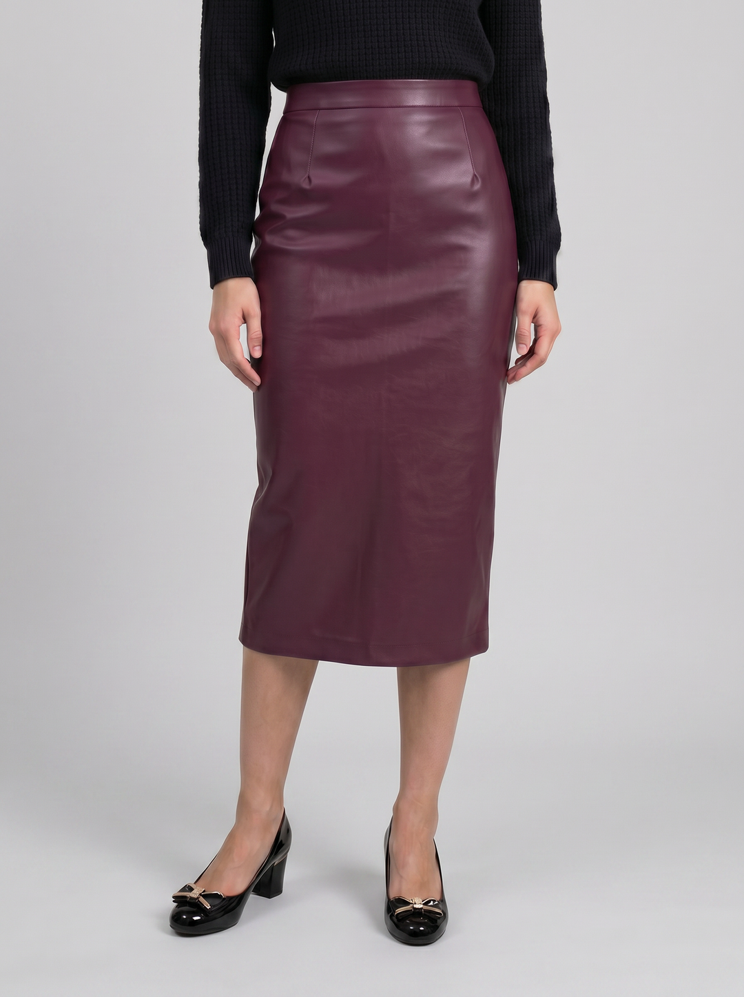 Women's Faux-Leather Pencil Midi Skirt – Refined Tailored Finish | Celestiella