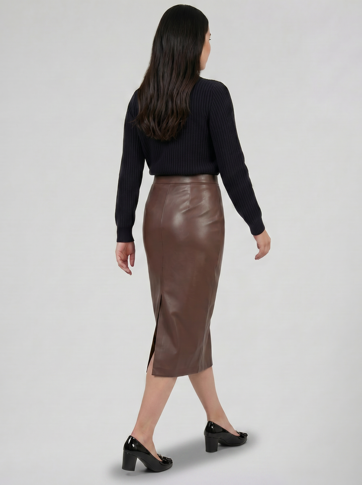 Women's Faux-Leather Pencil Midi Skirt – Refined Tailored Finish | Celestiella