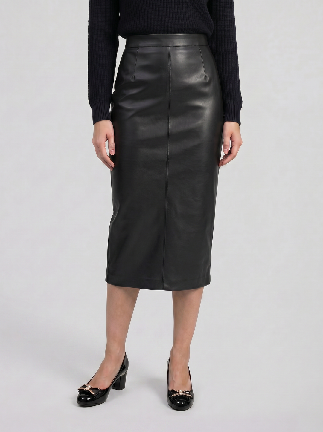 Women's Faux-Leather Pencil Midi Skirt – Refined Tailored Finish | Celestiella